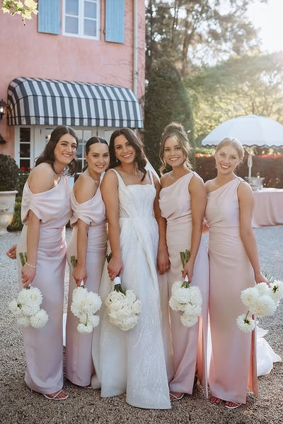 Chic Satin Fitted One Shoulder Sleeveless Empire Bridesmaid Dress With Slit