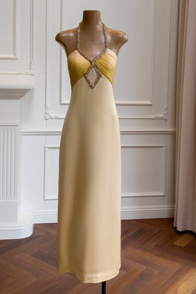 Chic Satin Fitted V-Neck Open Back Party Prom Dress