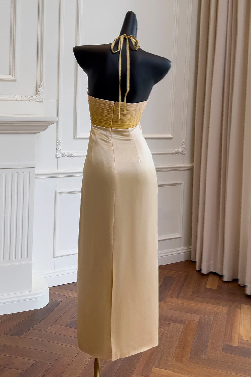 Chic Satin Fitted V-Neck Open Back Party Prom Dress