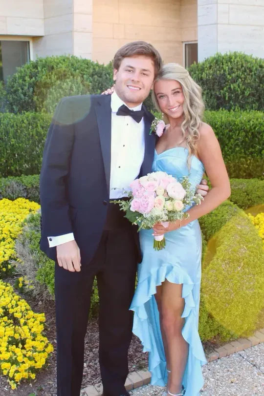 Chic Satin Mermaid Sweetheart Strapless Ruffle Split Party Prom Dress