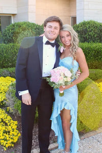 Chic Satin Mermaid Sweetheart Strapless Ruffle Split Party Prom Dress