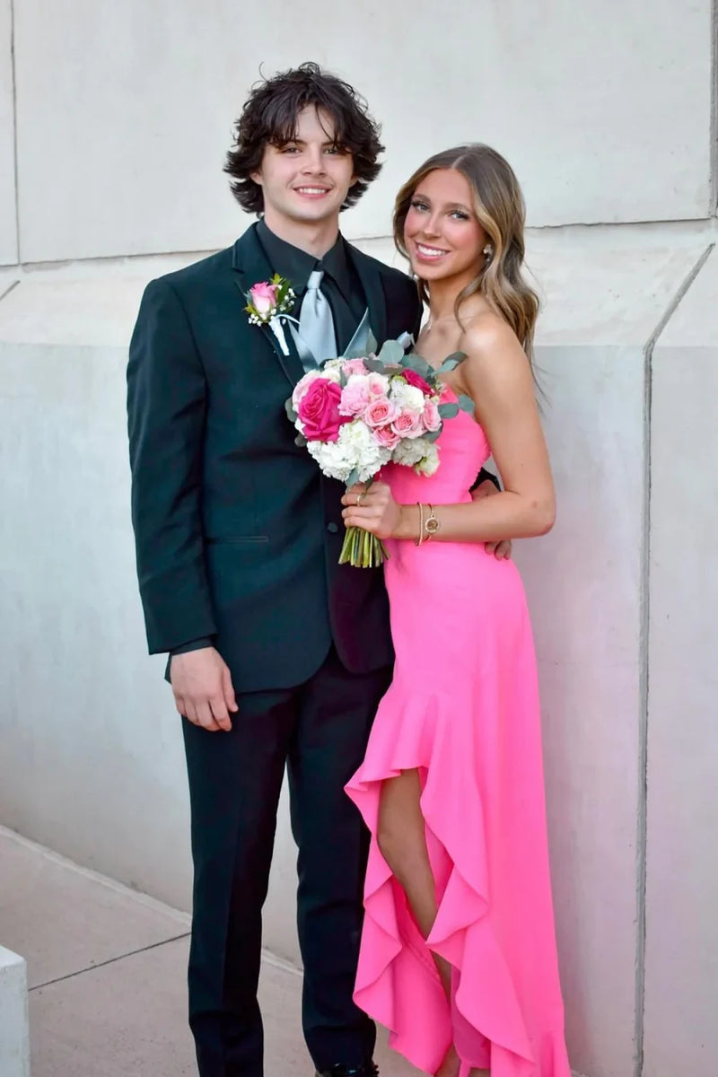 Chic Satin Mermaid Sweetheart Strapless Ruffle Split Party Prom Dress