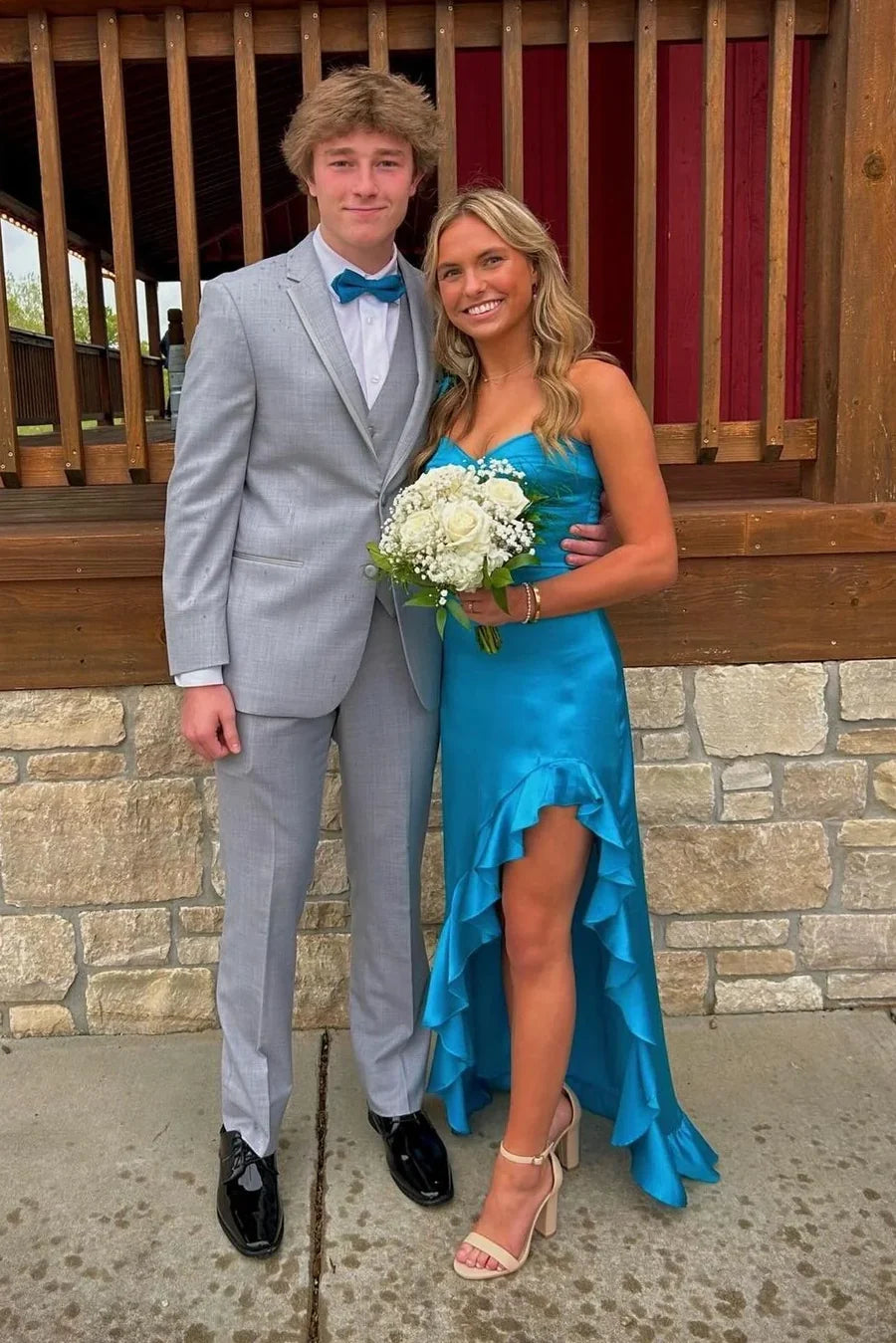 Chic Satin Mermaid Sweetheart Strapless Ruffle Split Party Prom Dress