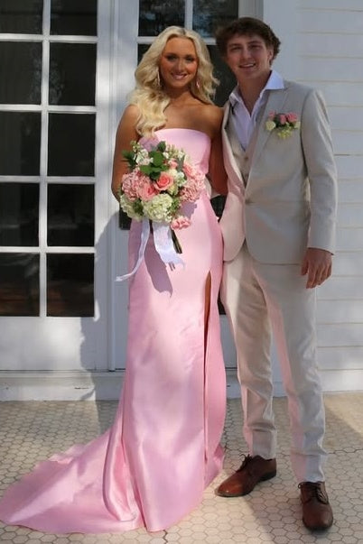 Chic Satin Sheath High Waist Strapless Party Prom Dress With Train 