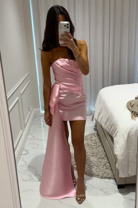 Chic Satin Sheath Pleated Empire Short Homecoming Dress