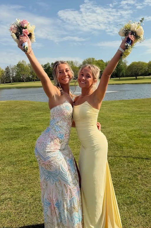 Chic Satin Strapless Lace-Up Mermaid Party Prom Dress With Train