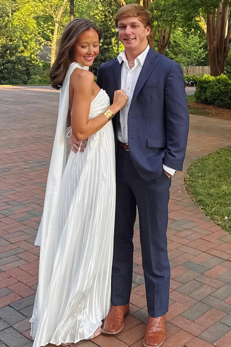 Chic Satin Strapless Pleated Maxi A-Line Evening Prom Dress