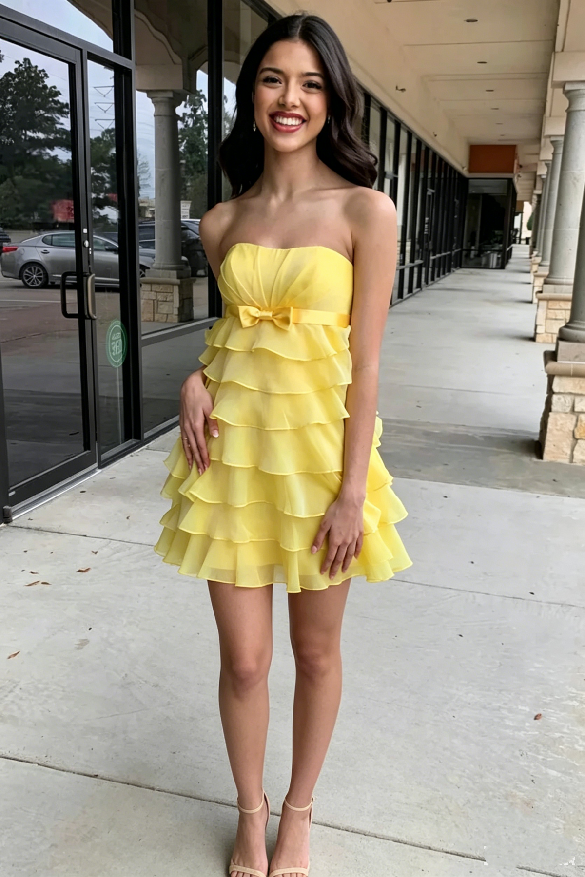 Chic Strapless High Waist Tiered Chiffon Homecoming Dress