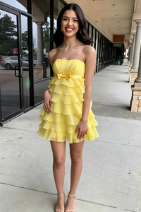 Chic Strapless High Waist Tiered Chiffon Homecoming Dress