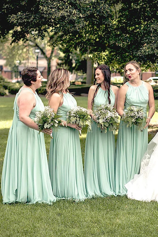 Chiffon A-Line Empire Round Sleeveless Maxi Bridesmaid Dress