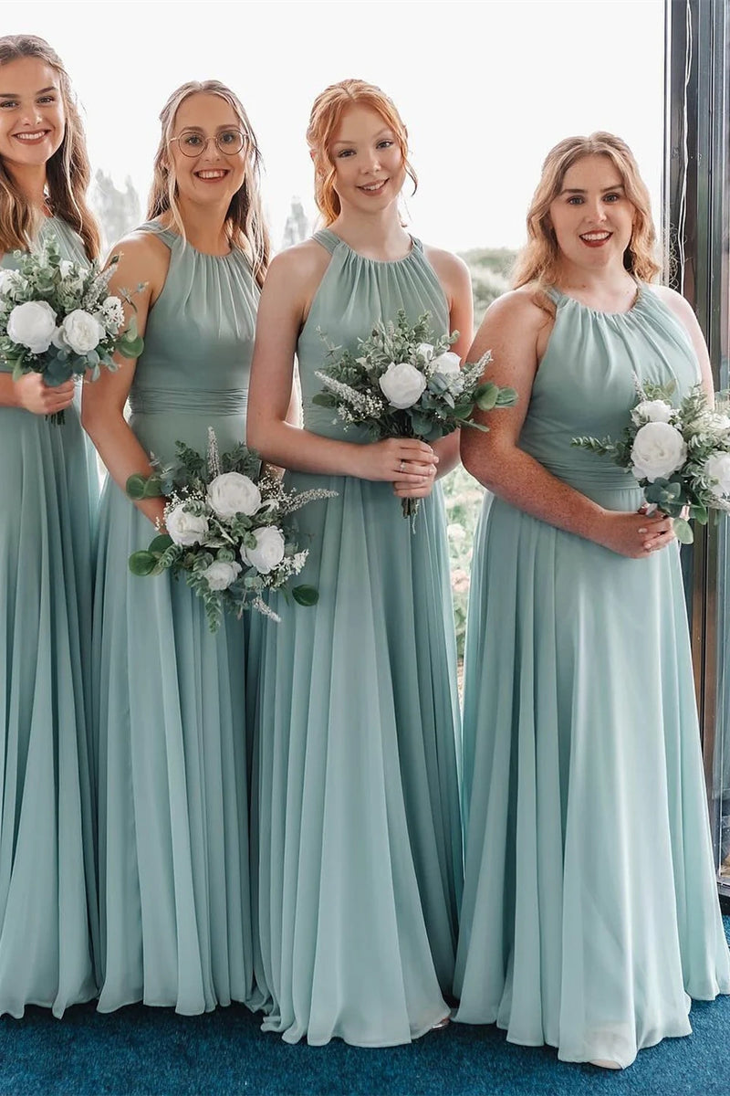 Chiffon A-Line Empire Round Sleeveless Maxi Bridesmaid Dress