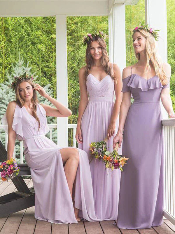 Chiffon A-Line High Waist Sleeveless Different Style Bridesmaid Dress