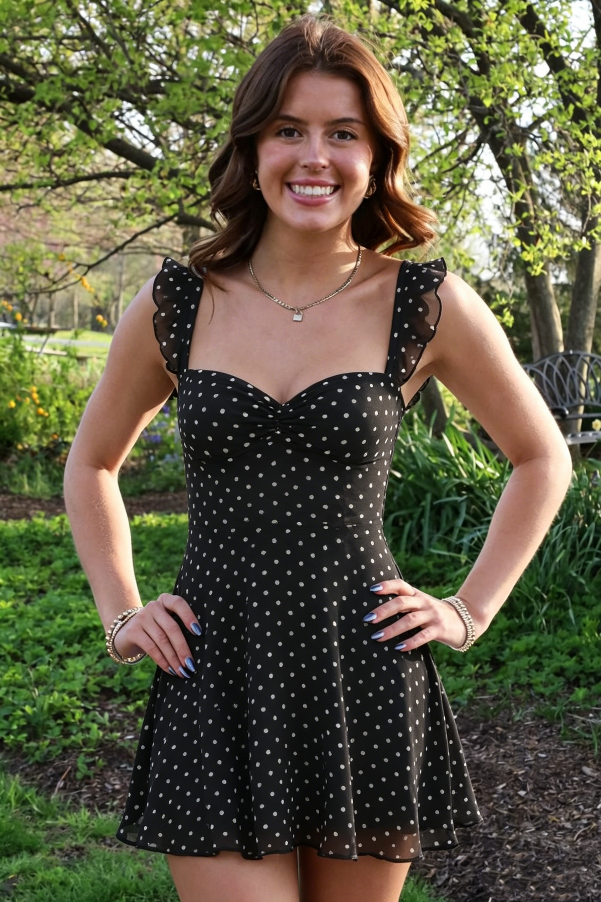 Chiffon A-Line Ruffle Straps Polka Dots Lace-Up Homecoming Dress