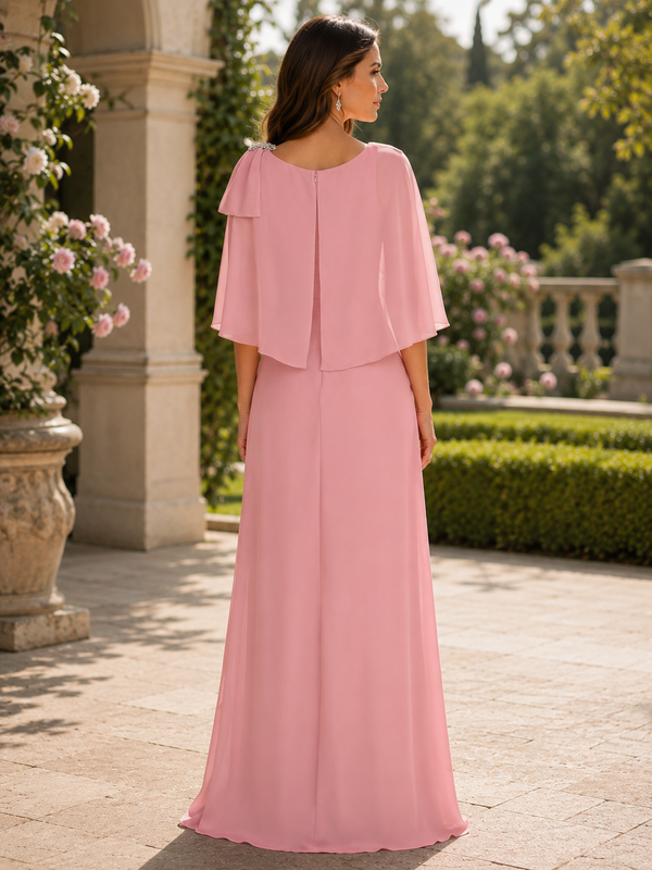Chiffon A-Line Scoop With Shawl Long Mother Of The Bride Dress 