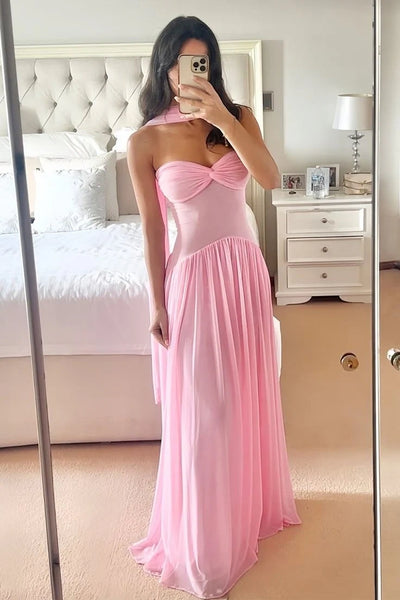 Chiffon A-Line Sheer Party Prom Dress With Sweetheart Strapless
