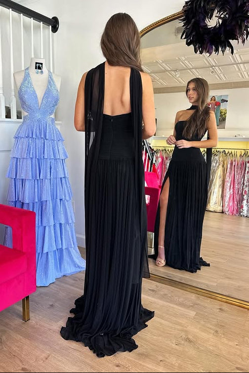Chiffon A-Line Strapless Backless Party Prom Dress With Split