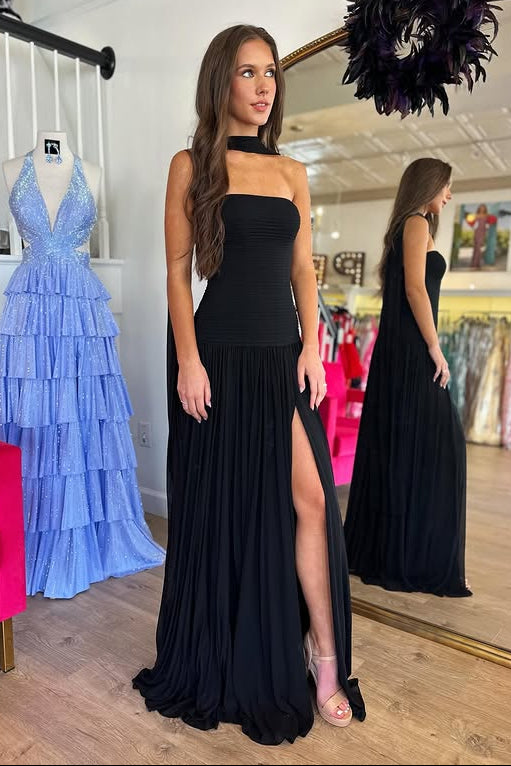Chiffon A-Line Strapless Backless Party Prom Dress With Split