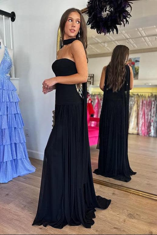 Chiffon A-Line Strapless Backless Party Prom Dress With Split