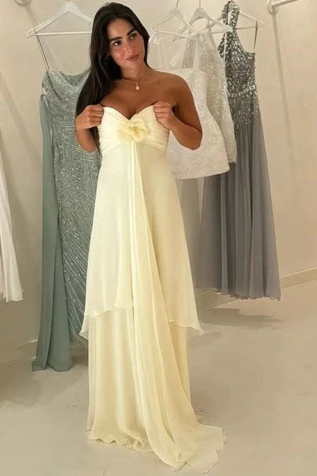 Chiffon A-Line Sweetheart Sleeveless 3D Floral Long Party Prom Dress