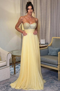 Chiffon A-Line Sweetheart Strapless Pleated Party Prom Dress