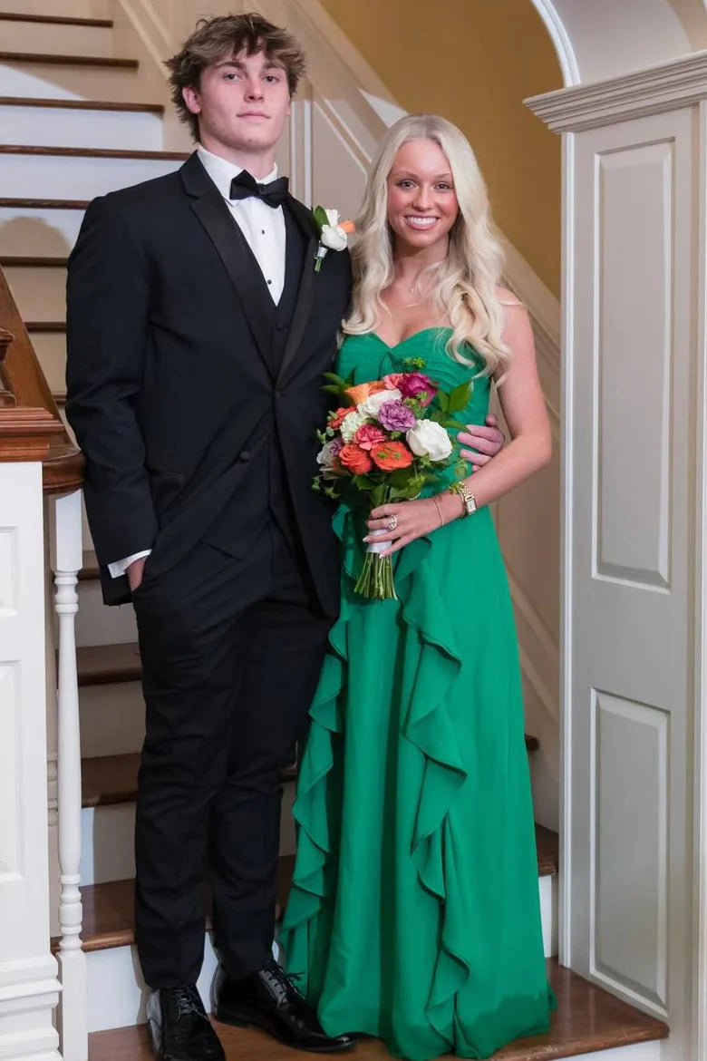 Chiffon A-Line Sweetheart Strapless Ruffle Party Prom Dress