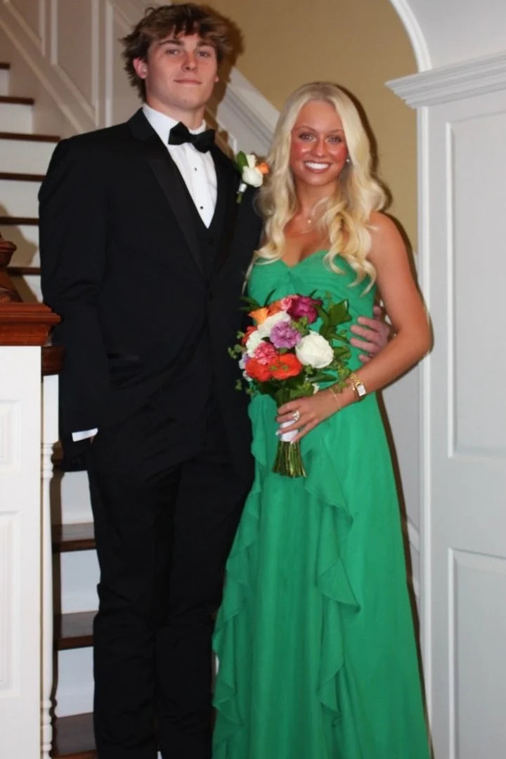 Chiffon A-Line Sweetheart Strapless Ruffle Party Prom Dress