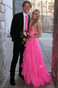Chiffon A-Line Tiered Empire Sweetheart Strapless Party Prom Dress