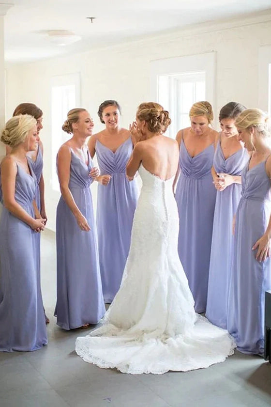 Chiffon A-Line V-Neck Sleeveless Open Back Bridesmaid Dress
