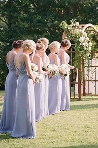 Chiffon A-Line V-Neck Sleeveless Open Back Bridesmaid Dress