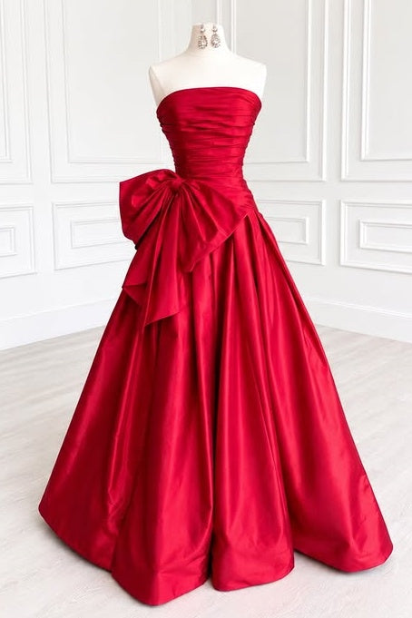 Classic A-Line Empire Pleated Strapless Maxi Formal Party Prom Dress 