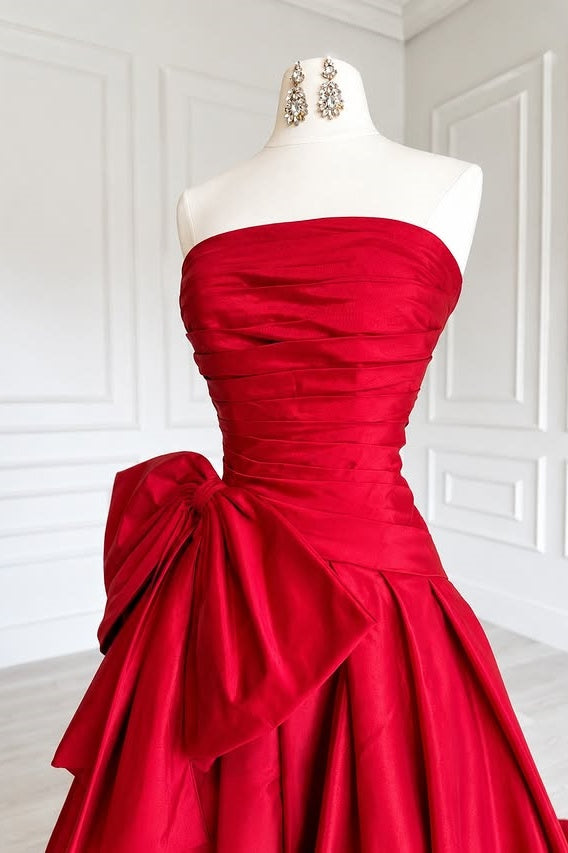 Classic A-Line Empire Pleated Strapless Maxi Formal Party Prom Dress 