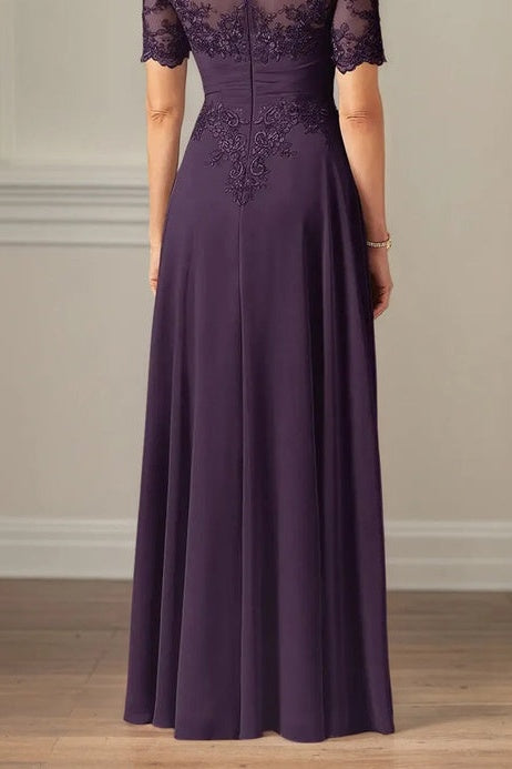 Classic A-Line Empire Short Sleeves Maxi Mother Of The Bride Dress 