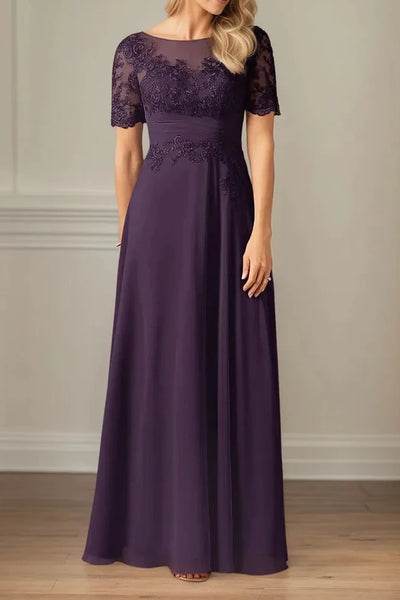 Classic A-Line Empire Short Sleeves Maxi Mother Of The Bride Dress 
