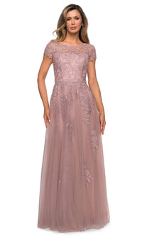 Classic A-Line Short Sleeves Tulle And Lace Appliques Mother Of Bride Dress