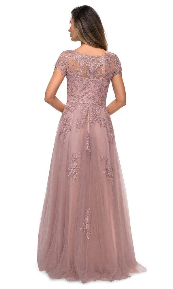 Classic A-Line Short Sleeves Tulle And Lace Appliques Mother Of Bride Dress