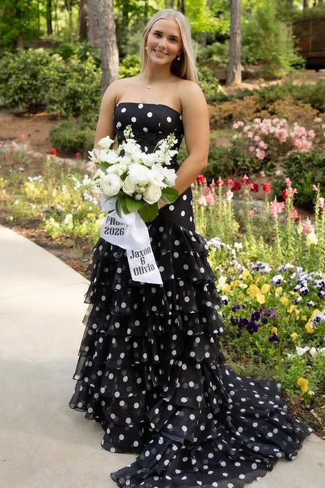 Classic Chiffon A-Line Strapless High Waist Tiered Party Prom Dress