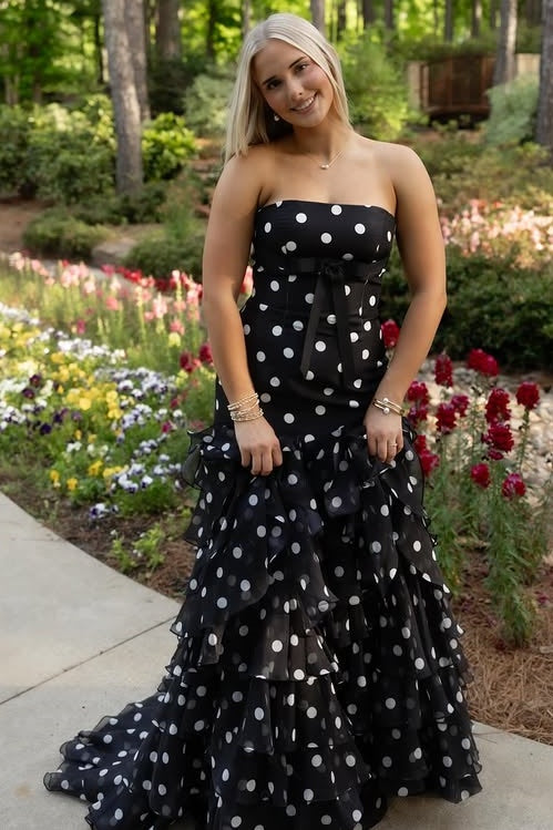 Classic Chiffon A-Line Strapless High Waist Tiered Party Prom Dress