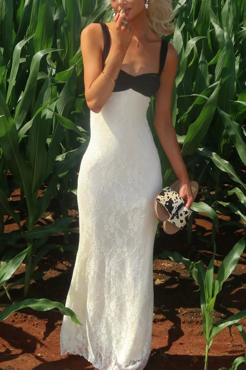Classic Fitted Sweetheart Straps Lace Empire Long Party Prom Dress