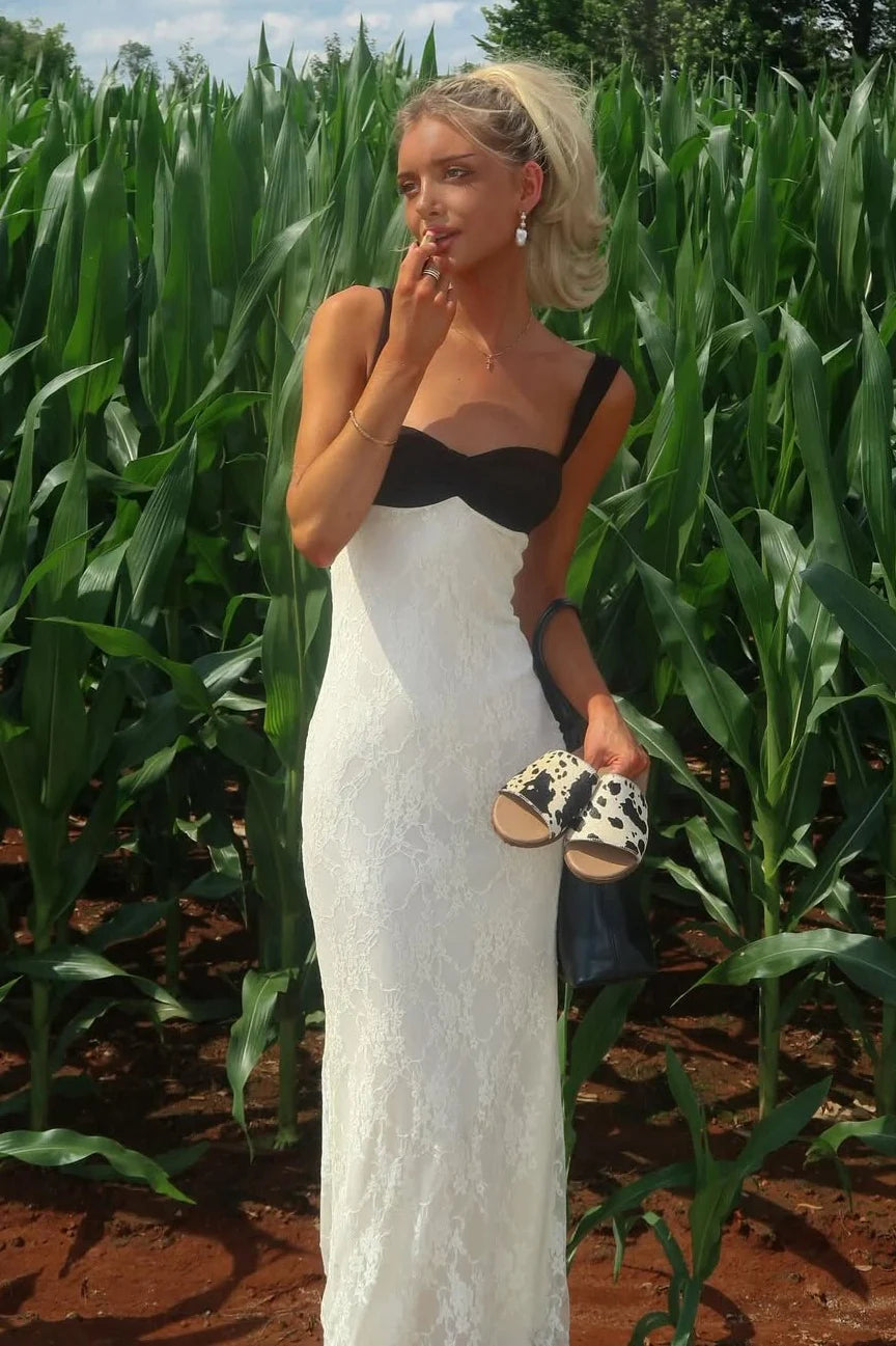 Classic Fitted Sweetheart Straps Lace Empire Long Party Prom Dress