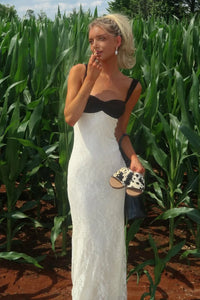 Classic Fitted Sweetheart Straps Lace Empire Long Party Prom Dress