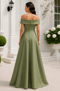 Classic Green A-Line Off-Shoulder Floor-Length Mother Of The Bride Dress