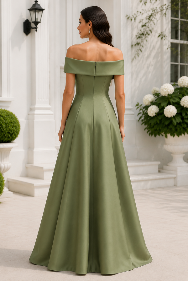 Classic Green A-Line Off-Shoulder Floor-Length Mother Of The Bride Dress
