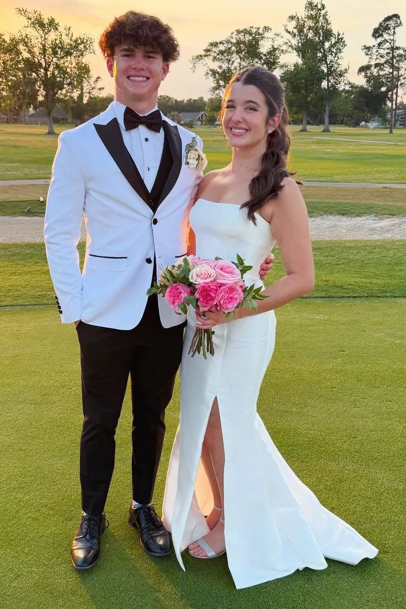 Classic Mermaid Satin Strapless Party Prom Dress With Train