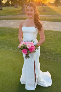 Classic Mermaid Satin Strapless Party Prom Dress With Train