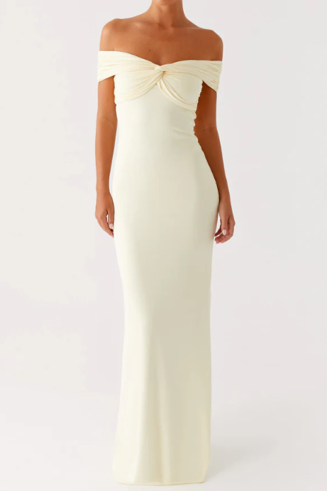 Classic Off-Shoulder Satin Fitted Maxi Party Prom Dress