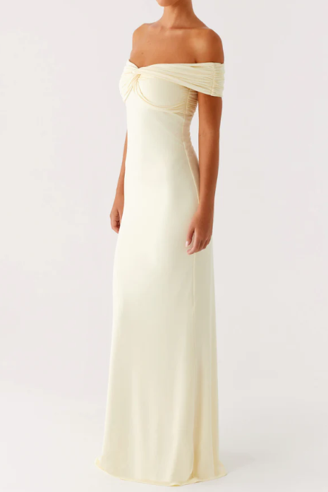 Classic Off-Shoulder Satin Fitted Maxi Party Prom Dress