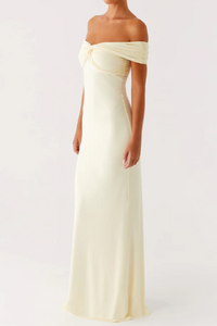 Classic Off-Shoulder Satin Fitted Maxi Party Prom Dress