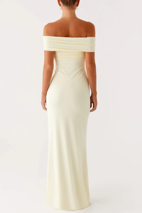 Classic Off-Shoulder Satin Fitted Maxi Party Prom Dress