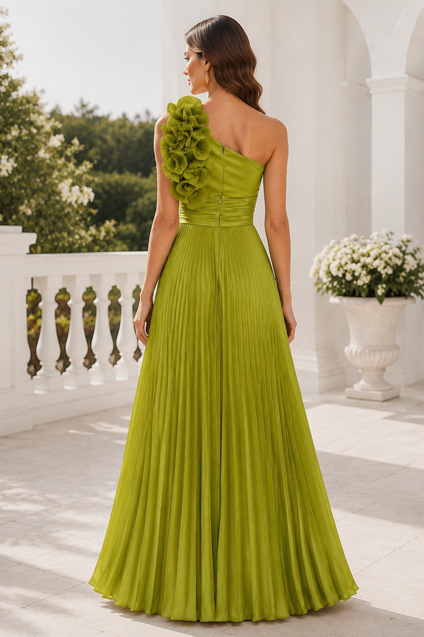 Classic One Shoulder Satin A-Line Pleated Mother Of The Bride Dress