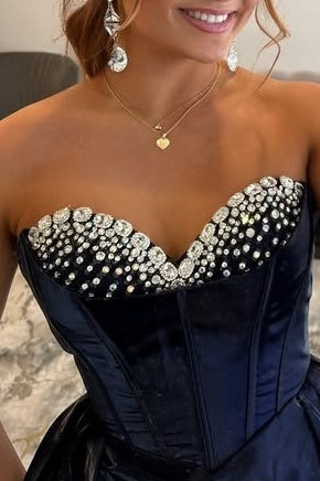 Classic Satin A-Line Beaded Sweetheart Empire Party Prom Dress